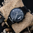 To My Step Father Watch, It's Not Flesh And Blood But The Heart That Makes Us Father And Son Black Chronograph Watch Gift For Step Dad