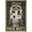 Funny Raccoon Restroom Metal Wall Art, Raccoon Nice Butt Vintage Metal Sign