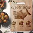 Personalized Mommy Shark Cutting Board Engraved Design, Custom Son and Daughter Name Kitchen Utensils