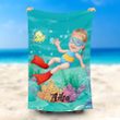Custom Photo Face Girl Beach Towel, Funny Diving Girl In Blue Beach Towel