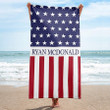 US Flag 4th of July Personalized Beach Towel With Name Outside Birthday Vacation Gift