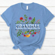Personalized Grandma With Grandkid's Names Carnation Frame Shirt For Grandma