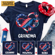 Personalized Grandma American Flag Pattern Heart With Handprints T-Shirt For Grandma