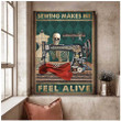 Funny Skull Sewing Wall Art, Sewing Makes Me Feel Alive Furniture Gallery Canvas Painting for Sewing Room