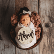 Wooden Baby Name Sign - 2 Layers, Newborn round sign, baby name sign for hospital, baby name announcement