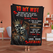 Personalized Skull Couple King and Queen Throw Blanket, Skull Lovers Blanket for Wife from Husband