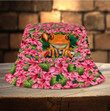 Flowers Floral Frog Bucket Hat for Women, Girl, Custom Name Frog Lovers Hats for Summer