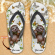 Personalized Sloth Flip Flops with Butterfly Pattern, Summer Sandals For Animal Lovers