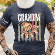 Personalized Retro Grandpa Flag T Shirt, Fist Bump Papa and Grandkids Shirt, Custom Name, His Birthday On Sleeves