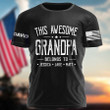 Personalized This Awesome Grandpa Belongs To Grandkids T Shirt, Custom Name Papa On Sleeves Father Shirt