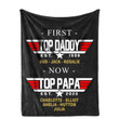 Personalized Top Dad Est Grandpa Est Throw Blanket, Top Papa Father's Day Blanket, Gift from Daughter and Son