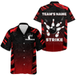 Red Camo Hawaiian Bowling Shirt For Men Custom Name Team Name Bowling 3D Hawaiian Strike Bowling Shirt
