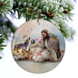 God Surrounded By Animals Ceramic Ornament, Jesus Porcelain Ornament for Christmas Tree Decor