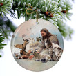 God Surrounded By Goats Ceramic Ornament, Jesus Porcelain Ornament for Christmas Tree Decor