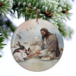 God Surrounded By Rabbits Ceramic Ornament, Jesus Porcelain Ornament for Christmas Tree Decor