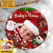 Custom Baby Photo Christmas Circle Ceramic Ornament for Xmas Decor, Christmas Gift for Son, Daughter