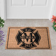 Custom Firefighter Maltese Cross Outdoor Doormat, Personalized Fireman Name Door Mat Home Decor Fire Department