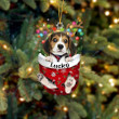 Custom Brown Beagle In Snow Pocket Christmas Ornament, Personalized Dog Flat Acrylic Ornament