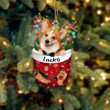 Custom Pembroke Welsh Corgi In Snow Pocket Christmas Ornament, Personalized Dog Flat Acrylic Ornament