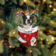 Custom Boston Terrier In Snow Pocket Christmas Ornament, Personalized Dog Flat Acrylic Ornament