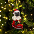 Custom Black Pug In Santa Boot Christmas Ornament, Personalized Dog Flat Acrylic Ornament