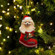 Custom White Pomeranian In Santa Boot Christmas Ornament, Personalized Dog Flat Acrylic Ornament