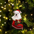 Custom White English Bulldog In Santa Boot Christmas Ornament, Personalized Dog Flat Acrylic Ornament