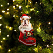 Custom Bulldog In Santa Boot Christmas Ornament, Personalized Dog Flat Acrylic Ornament