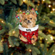 Personalized Tan Chihuahua In Snow Pocket Christmas Ornament, Custom Name Dog Flat Acrylic Ornament
