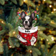 Custom Black French Bulldog In Snow Pocket Christmas Ornament, Personalized Dog Flat Acrylic Ornament
