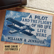Personalized Pilot Life Flight Doormat For Plane Decor, Custom Name Door Mat Gift For Him Pilot