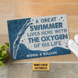 Personalized Swimmer With The Oxygen Doormat, Custom Name Swim Door Mat Gift For Swimming Lover