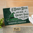 Personalized Blue Wicked Witch And Her Grumpy Toad Doormat, Custom Couple Name Door Mat Halloween Gift For Her