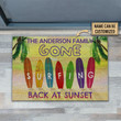 Personalized Surfing Back At Sunset Doormat, Custom Family Name Door Mat Gift For Family, Surfer