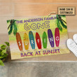 Personalized Surfing Back At Sunset Doormat, Custom Family Name Door Mat Gift For Family, Surfer