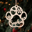 Custom Dog Christmas Ornament, Personalized Dog Paw Wood Ornament, Dog Owner Keepsake, Christmas Gifts for Kids