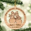 Personalized Snowman And Snowwoman Christmas Ornament, Custom Couple Name Wood Ornament Gift For Couple