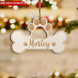 Dog Christmas Wooden Ornament Bone Paw, Custom Name Dog Christmas Decoration Gift For Pet Lovers