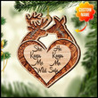 She Keeps Me Wild, He Keeps Me Safe Deer Couple Wooden Ornament Wood, Custom Name Ornament Gift For Husband Wife