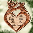 She Keeps Me Wild, He Keeps Me Safe Deer Couple Wooden Ornament Wood, Custom Name Ornament Gift For Husband Wife