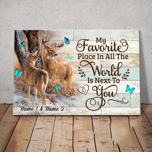 Deer Couple Wall Art, My favorite Place Canvas is next to you, Wall art bedroom for Wife & Husband