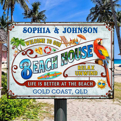 Personalized Beach House Signs, Summer Sign, Beach Surfing Life Is Better at the Beach Vintage Metal Signs