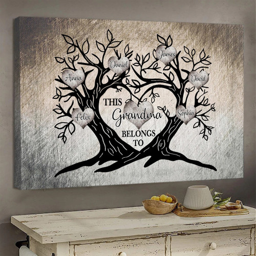 Personalized This Grandma belong to Grandkids Heart Tree Wall Art Canvas Print for Grandma