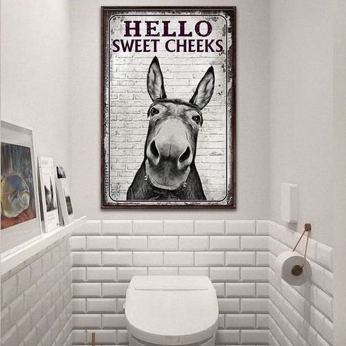 Personalized Donkey Hello Sweet Cheeks Vintage Metal Signs, Donkey Restroom Decor