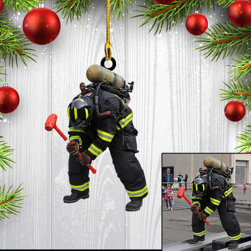 Custom Photo Firefighter Christmas Ornament, Flat Acrylic Ornament for Firefighter Dad, Fireman
