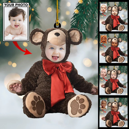 Baby Bear Custom Photo With Name for Christmas Ornament, Gift for Baby