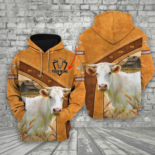 Customized Charolais Cattle 3D Farmhouse Hoodie, 3D Apparel All Over Printed for Cow Lovers