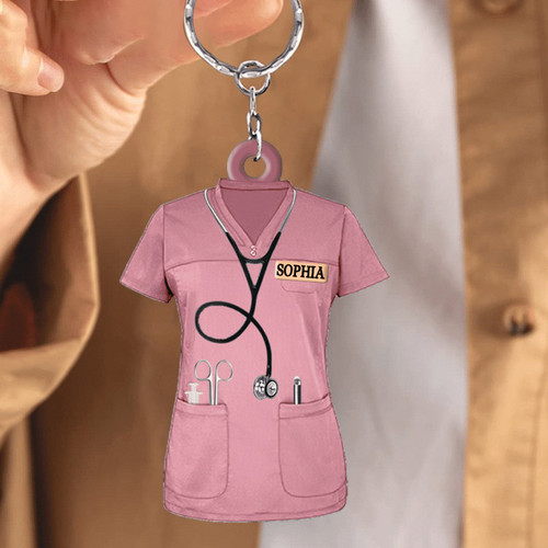 Personalized Nurse Scrubs - Gift For Nurse Acrylic Keychain, Custom Name Nurse Costume