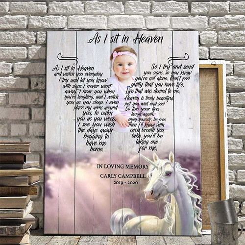 Unicorn Baby Girl Memorial Canvas for Lost of Girl, Daughter, As I sit in heaven Canvas