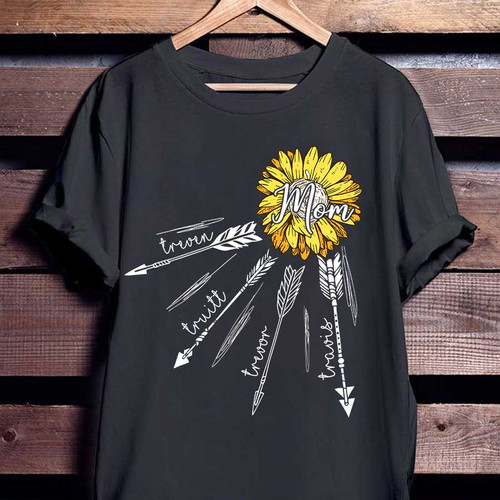 Personalized Sunflowers Mom Shirt with Son, Daughter Name Arrow Mom T Shirt